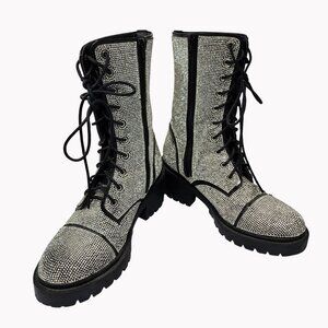 Women's Black and Silver Lace-Up Boots